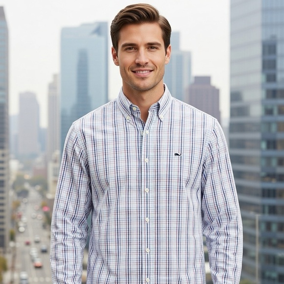 Vineyard Vines Other - Vineyard Vines Blue Purple White Plaid Button Down Whale Shirt Cotton Preppy